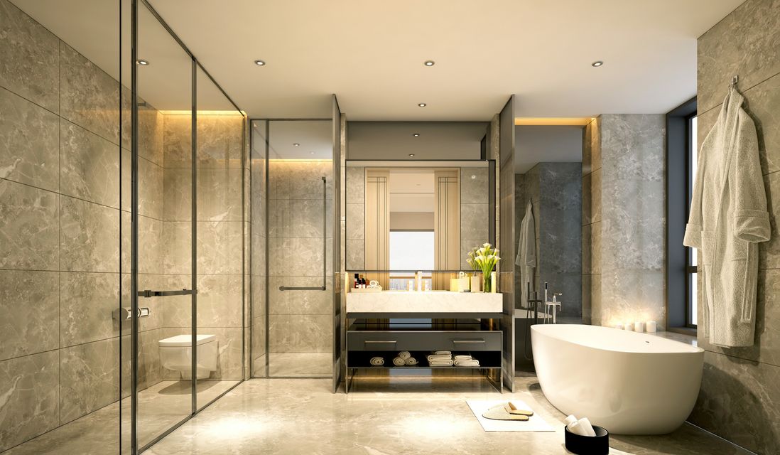 Modern ausgestatte Badezimmer bieten einen Rückzugsraum vom stressigen Alltag und laden zum Verweilen ein.
